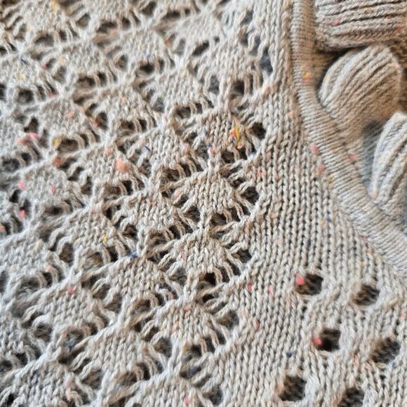 Sundance Pointelle Sweater Women's XL Gray Pink Speckle Balloon Sleeve Feminine - Picture 6 of 8